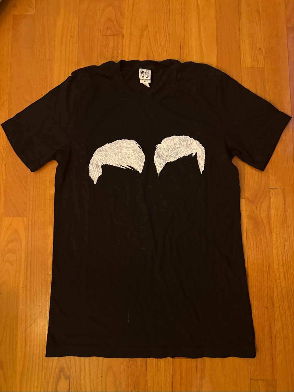 Black Short-Sleeve Graphic Crewneck T-Shirt with White Hair Motif